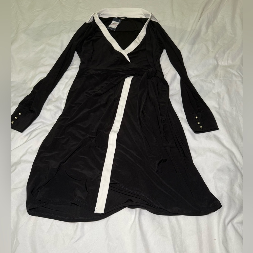 Tommy Hilfiger Black Wrap Dress with White Trim
